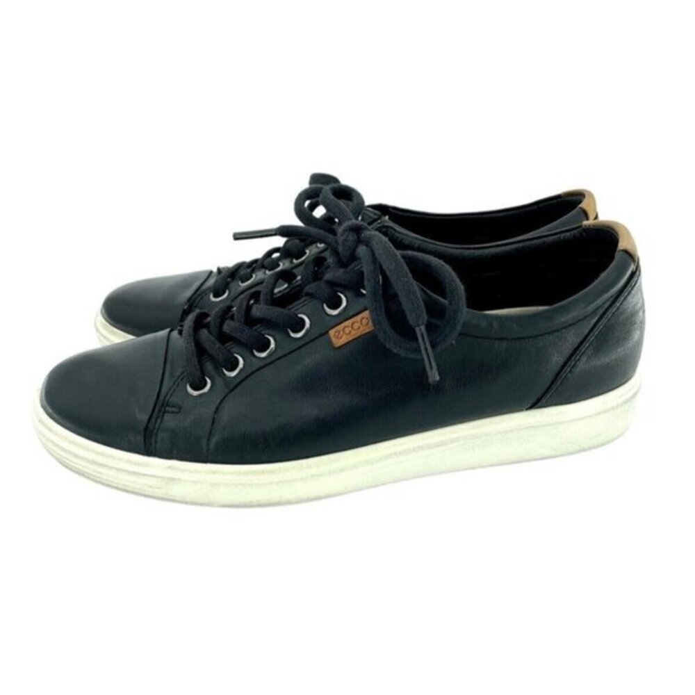 ECCO Soft 7 Black Soft Leather Lace Up Sneakers SZ 38 EU 7 US